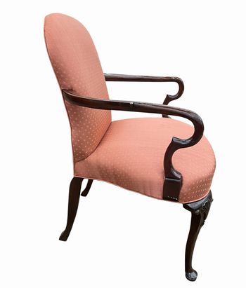 Hickory Chair goose neck chair w/coral upholstery, 35.5H 25W 26D