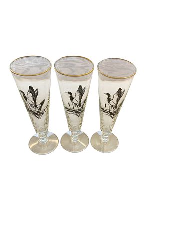 Set Of 3 Vtg. Water Fowl Tall Glasses 8" x 3"