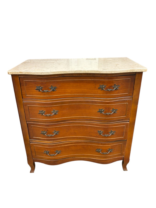 Beige marble-top 4-drawer French Provincial chest, 30.75x17x31.5"