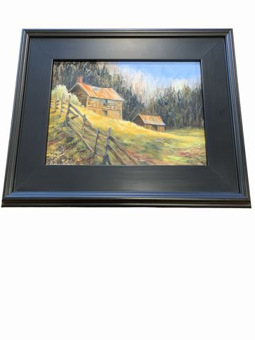 Orig. Oil "Cabin On The Hill" By Susan Parker 14x17"