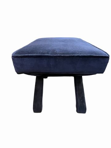 Pair of blue velvet x-base accent benches, 19H 22W 17.5D