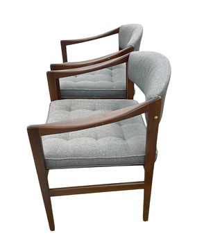Pair of Edward Wormley-Style chairs w/grey upholstery, 30.5H. 25W. 23D