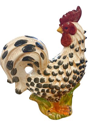 Ceramic black/white rooster figurine, 12" h