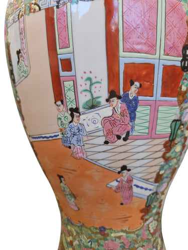Chinese Famille Rose Porcelain Vase Hand Painted 25x12"