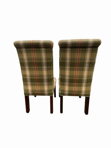 Pair of roll back Parsons-style chairs w/plaid upholstery, 42H. 20.5W. 25D