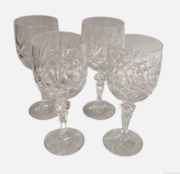 Set x4 Cut Glass Goblets 7"H