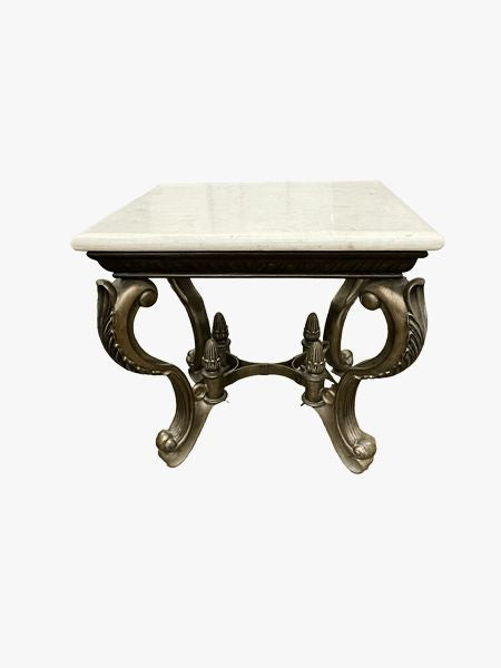 Ornate Side Table, Stone/Resin Top, 26x22x26.5"