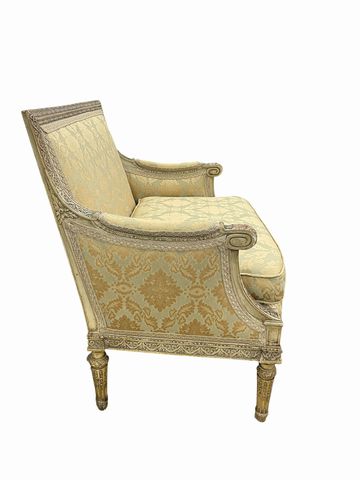 Louis XVI-style 1 1/2 seat bergere chair, c.1920s, 34H. 32.5W. 25D.
