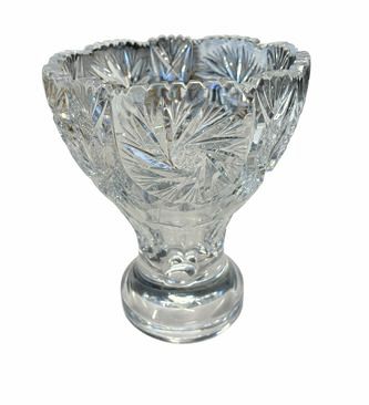 Vintage German cut crystal vase, 8" h, 7" w