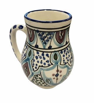 Tunisian hand-painted art pottery pitcher, 5.5" h