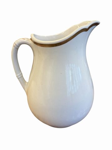 White Royal Ironstone (England) pitcher w/ gold rim, 7.5" h
