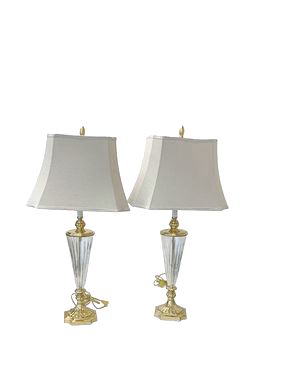 Pair Of Glass & Brass "Murray Feiss" Table Lamps 33" ht