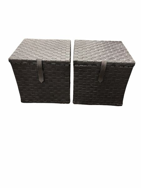 PAIR-Woven Leather Storage Cubes (Espresso, 18x18x18")