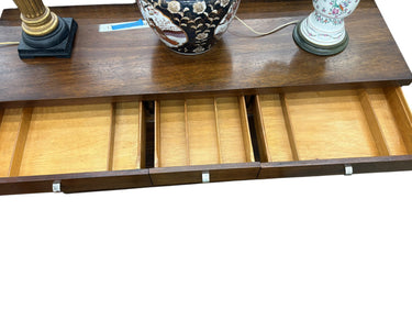 Dark oak MCM 12-drawer dresser w/ chrome hardware & mirror, 32.25" h, 60" w, 19.