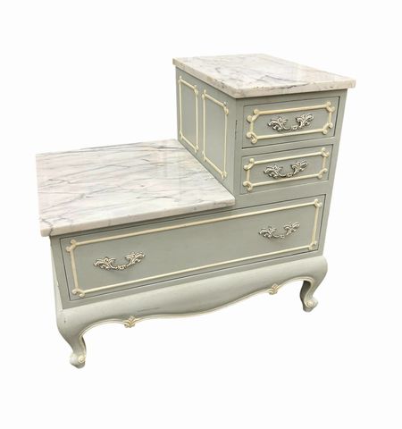 Louis XV Style Painted Side Table w/Marble Tops, H. 27 in. x W. 29 in.
