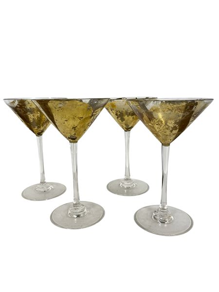 Set Of 4 Gold Leaf Cocktail/Martini Glasses 7" x  4.5"