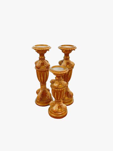 Three Gold  Ornate Candleholders 2-15"x5"/ 1-12"x4"