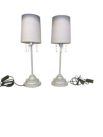 Pair Of Lamps w/Fabric Sjhade & Hanging Beads 17"x5"