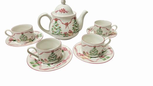 PinknGreen Christmas Tea Set w 4 cups/saucers