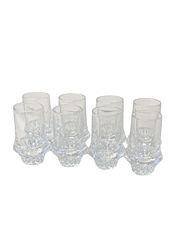 Set Of Eight Etched Crystal Shot Glasses 3"x1.5"