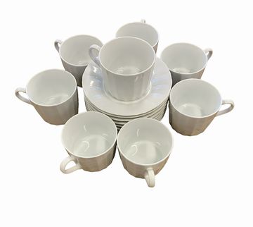 8 Contemp. white porcelain Japanese Cups/Saucers