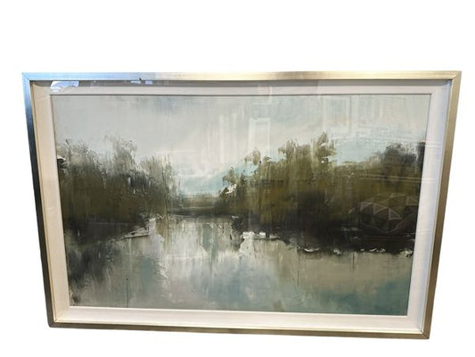 Large Framed Silver Blue/Gray Abstract Wall Art, 35.5x53"