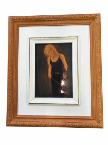 Framed print of woman w/ violin, 13x11"