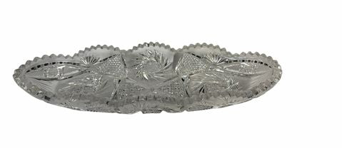 Oval cut crystal dish, 12x4.5x1.5"