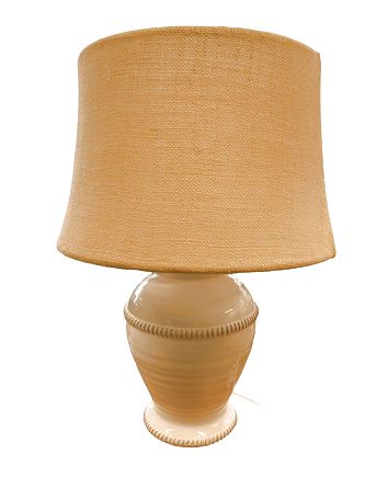 White ceramic Laura Ashley lamp w/ beige fabric shade, 19.5" h