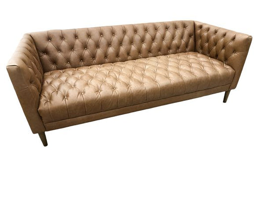 C+B Rollins Leather Tufted Sofa (Camel, 75x34.5x28")