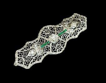 Antique Edwardian Platinum, 14k White Gold, & Diamond Brooch