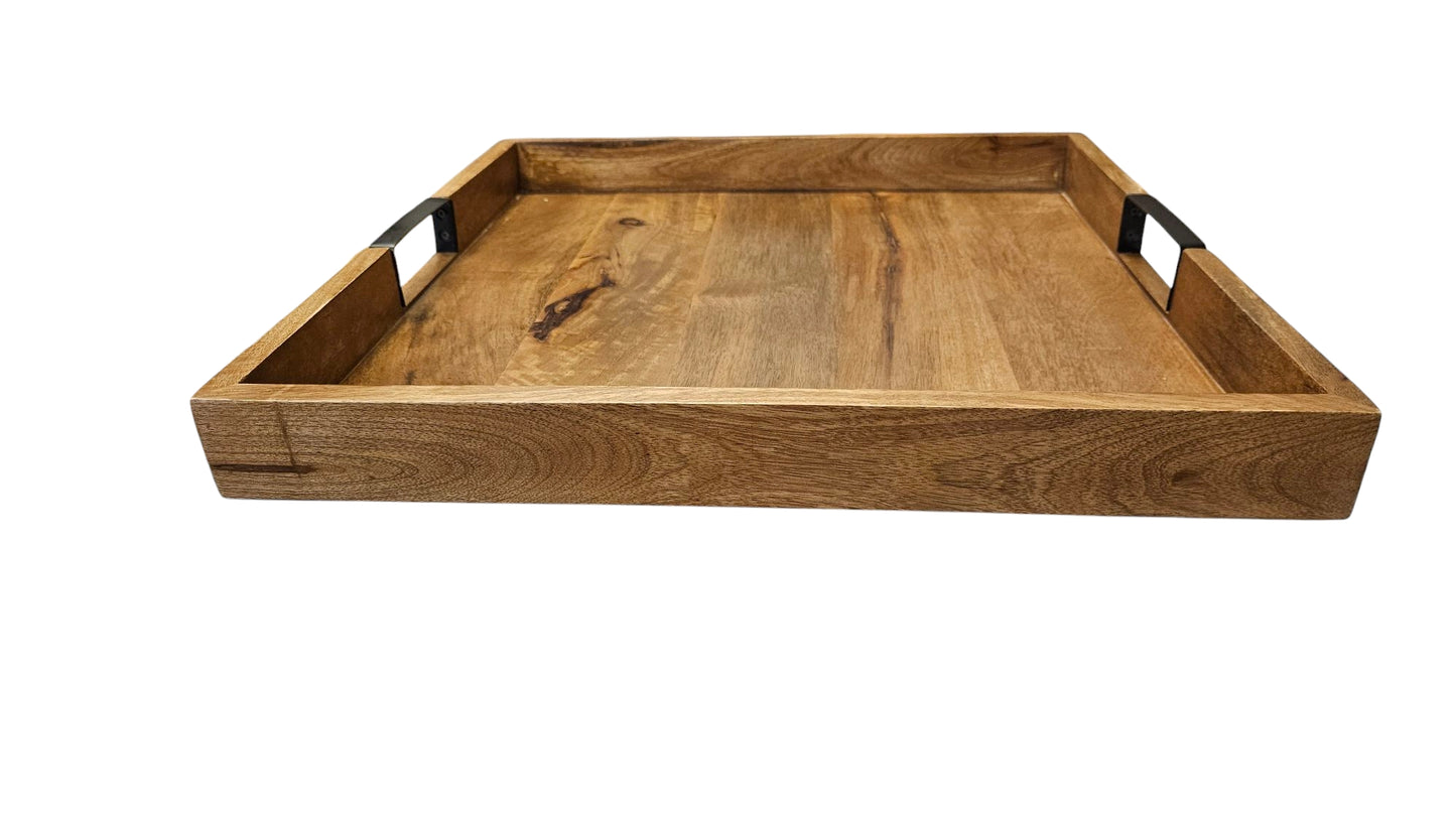 Wood revolving tray w/ handles, 18x18"