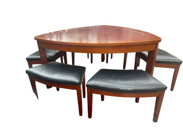 Set Contemporary Triangular Dining Table w 6 Curved Benches,  30"h x 60"w