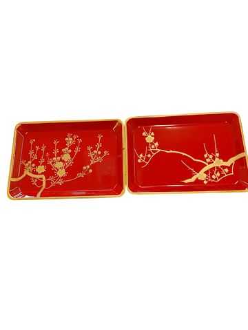 Two Japanese Red Lacquer Trays 6" x 8"