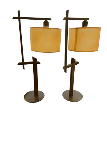 Pair-Iron Open Frame Table Lamps 31x15"