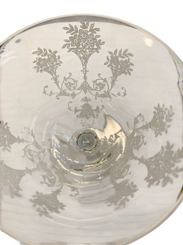 Pair Of Vintage Floral Needle Etched Crystal Liquor Cocktail Glass 6X3"