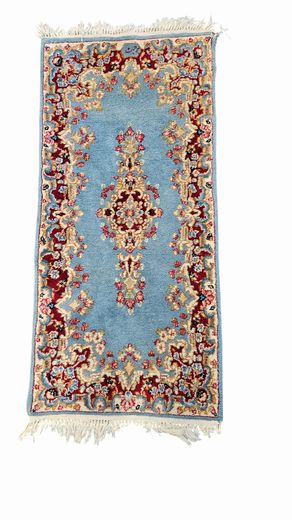 Lt Blue Iranian Wool w Burgundy Plush Oriental Rug 24" x 50"