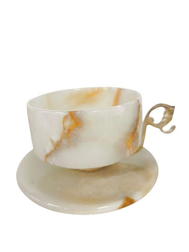 5  Onyx Marble, Brass Handled Coffee Cups & Sugar Bowl 2 x 4"