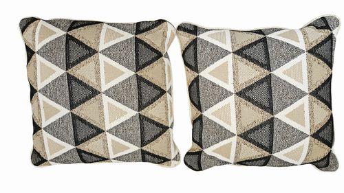 Pair Geometric Grey/Black/Tan Pillows 19" Sq