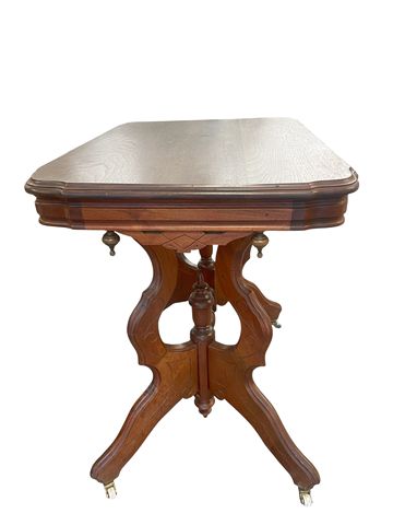19c. Victorian Eastlake table w/casters, 29.75H. 30W. 21.75D