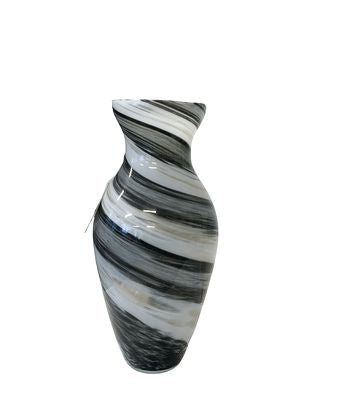 Tall Murano Blk/Wht/Golt  Swirl Vase 16"H 6"W