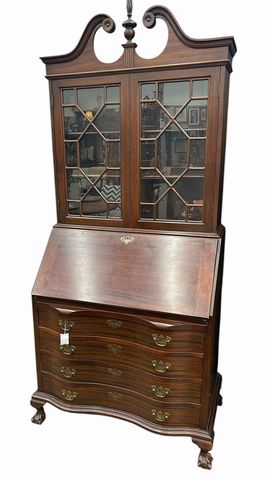 Vintage Boston Style Mahogany Drop Front Secretary, H. 84.5 in. x W. 39 in.