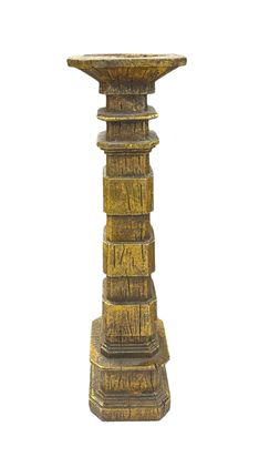 Goldtone tall cubic candlestick, 16.75" h