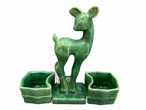 Art Deco Green Glaze Dear & Side Bowls, 10.5 in. x W. 4.5 in.