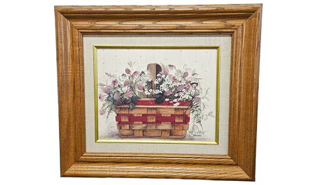 Rustic Pair of Basket Prints Framed 20sq/9x20"