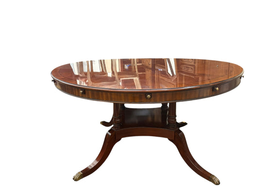 Regency Style Mahogany Roundabout Dining Table, H. 31.5 in. x Diam. 59.5 in.