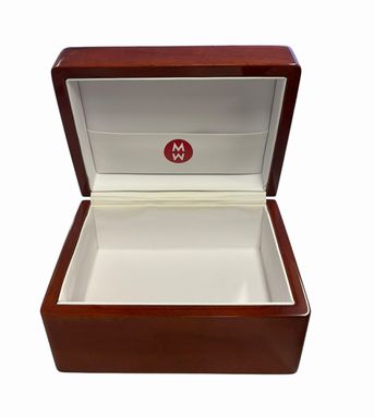 Lacquered wood watch box, 3.25" h, 5.5" w, 4" d