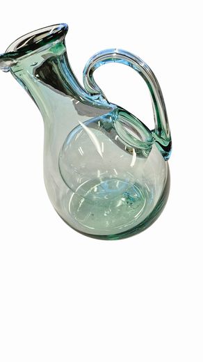 Handblown Green Glass Pitcher w Ice Pocket