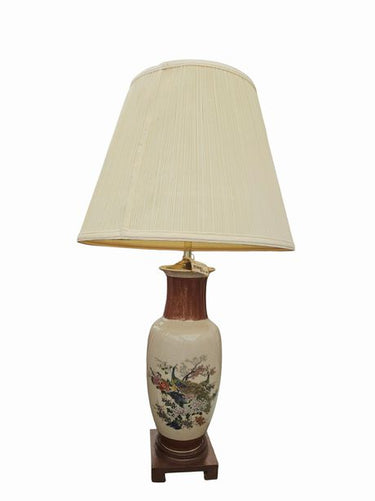 Table Lamp, Ceramic with Peacock Urn Base 30"h x 16"w