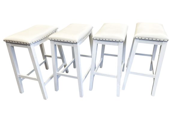 SET of 4 White Faux Leathertop Barstools, 26"h